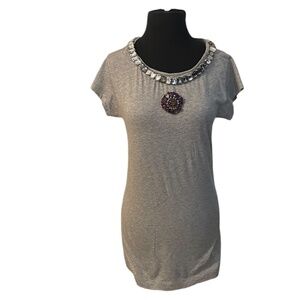 Unbranded‎ Women's Top Gray Stretch Sequin Beaded Embellished Neckline, Small